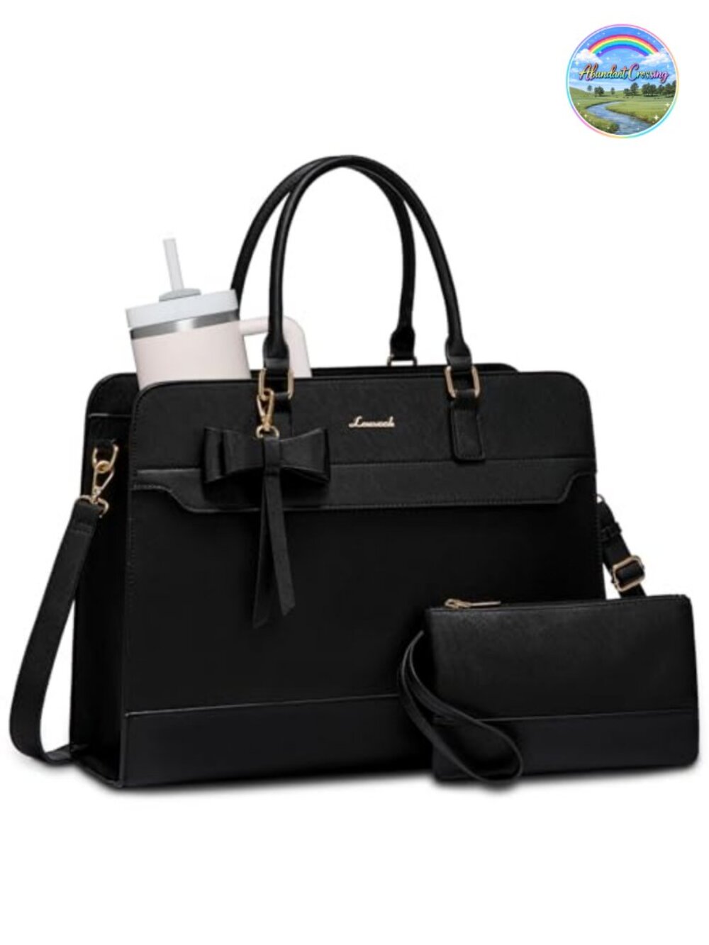 Waterproof PU Leather Laptop Tote for Women, Work & Business Bag Fits 15.6"